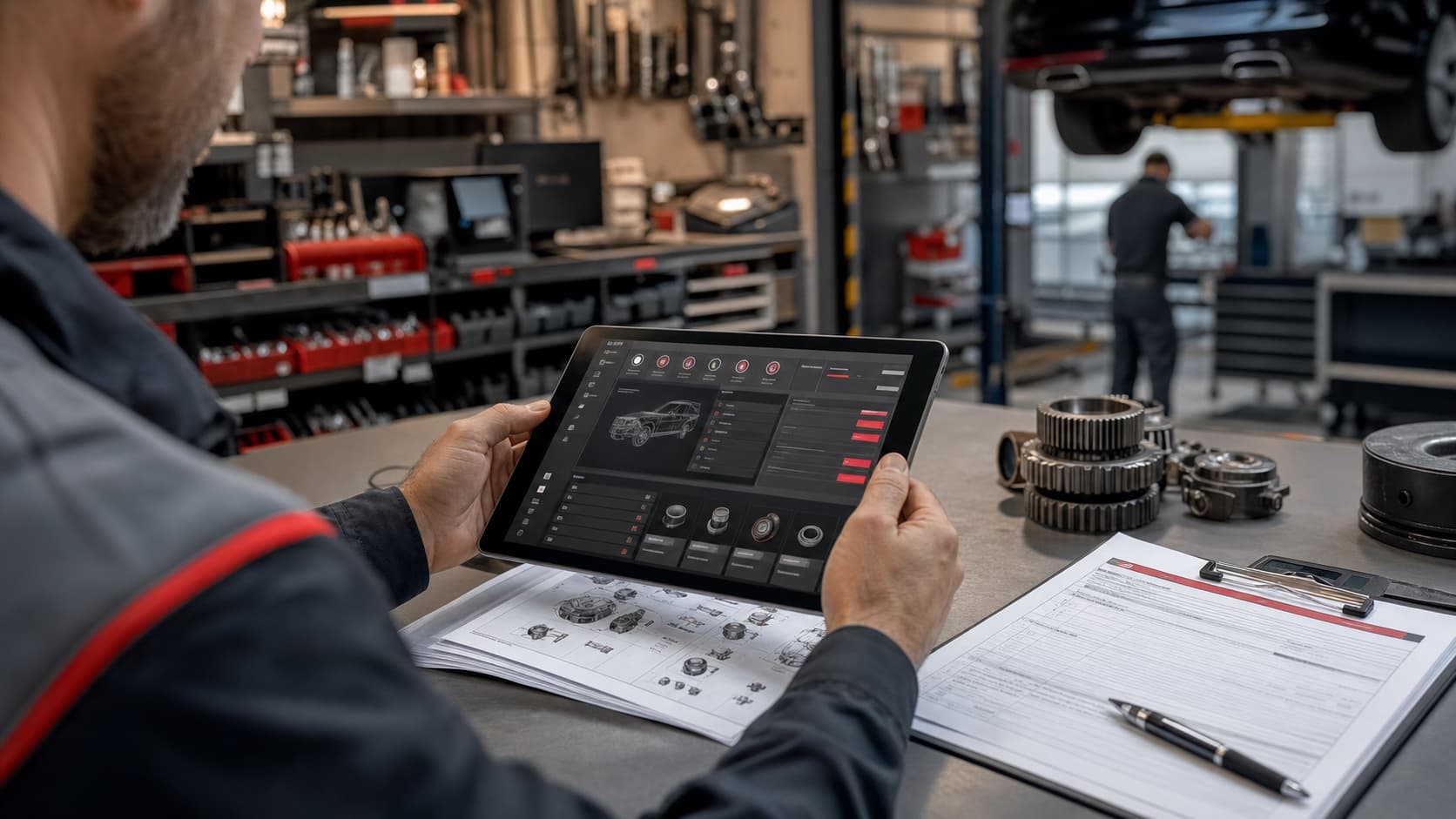 Officina meccanica con dashboard preventivi, ricambi e schede cliente