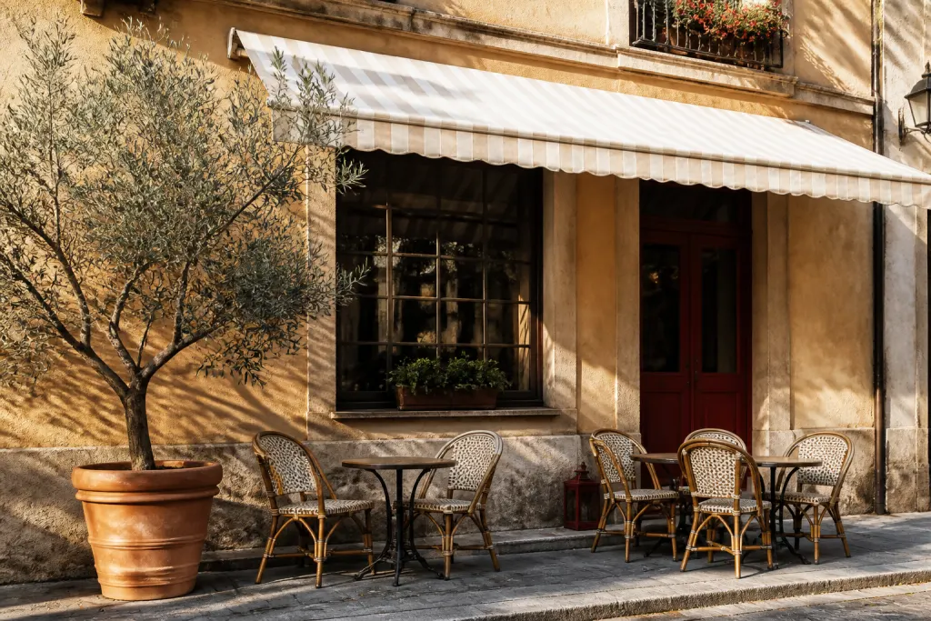 Facciata di un'attività italiana, punto di partenza per ascoltare i clienti